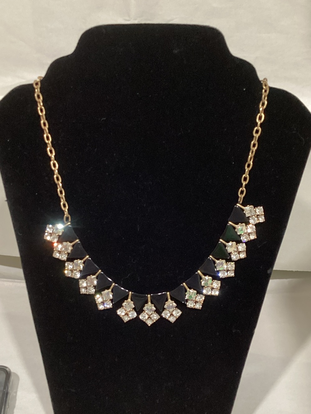 J. Crew Gold-Tone Necklace with Green Enamel & Clear Crystals